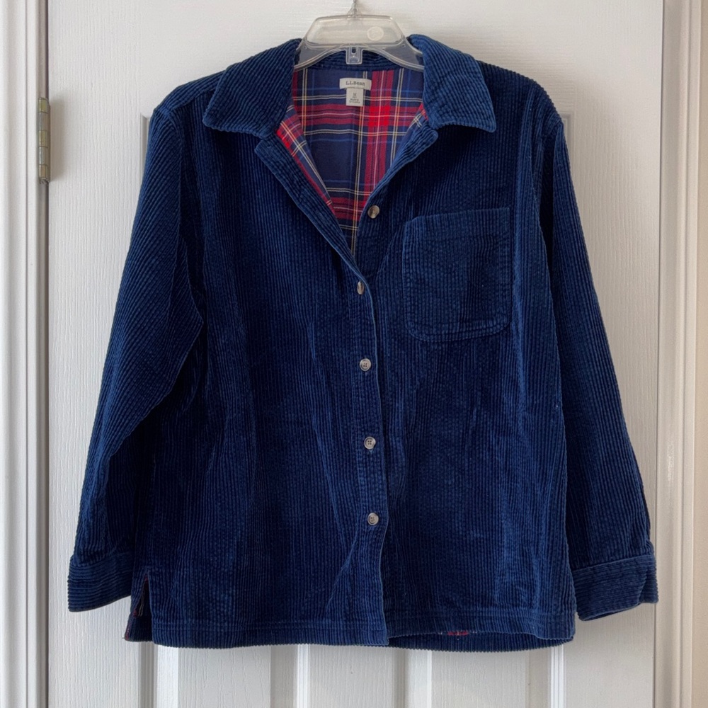 SALE-L.L. Bean Royal Blue and Red Plaid Corduroy Shirt Jacket